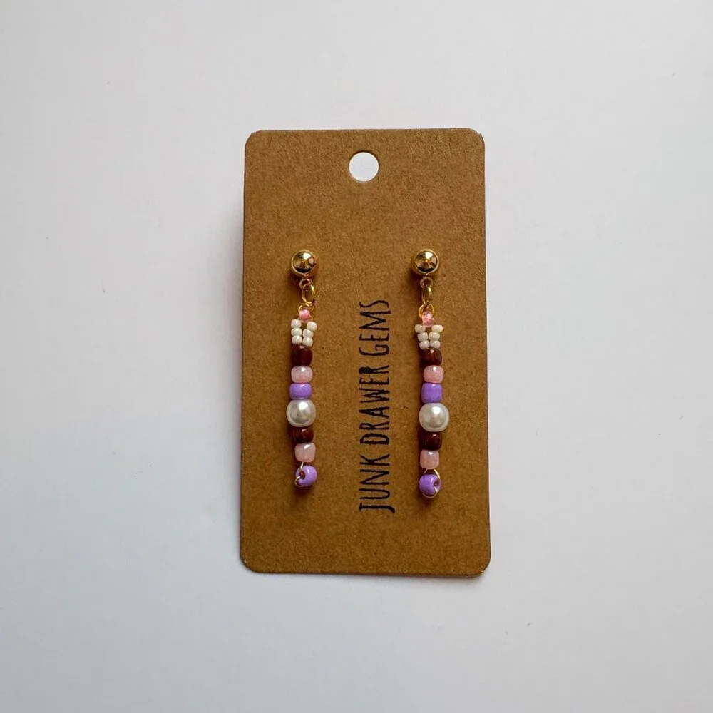 Handmade Beaded Pearl Dangle Earrings